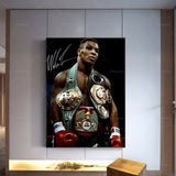 Tableau boxe Mike Tyson avec ceintures mondiales WBA WBC exposé dans chambre