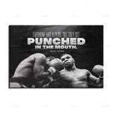 Tableau boxe Mike Tyson avec citation "Everyone had a plan till they get punched in the mouth"
