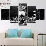 Tableau boxe (5 pièces) Muhammad Ali terrassant Ken Norton, affiché dans salon